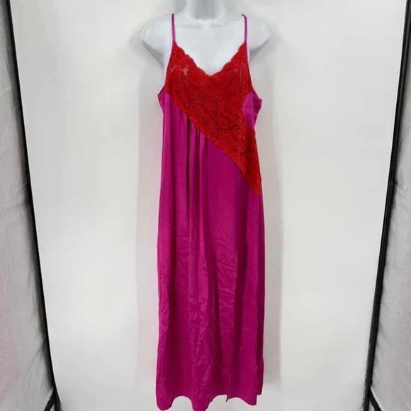 Topshop Size 10 Contrast Sheer Lace Color Block Slip Maxi Dress Pink Red - Picture 5 of 9